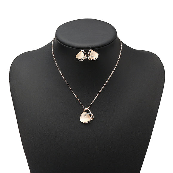 Sweet Triangle Opal Jewelry Set Rose Gold Chain Gemstone Necklace Earrings Best Gift for Women Girl