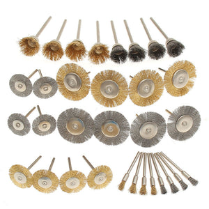 32pcs Wire Steel Brass Brushes Polishing Brush Wheels Set for Dremel Rotary Tool