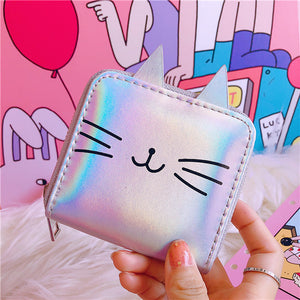 Women Cute Faux Leather Cat Shape Short Wallet Coin Purse