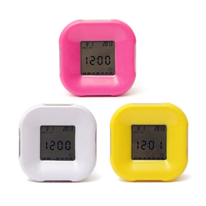 Multifunction 4 Side Change Clock Calendar Timer Temperature Rotation LED Digital Alarm Clock