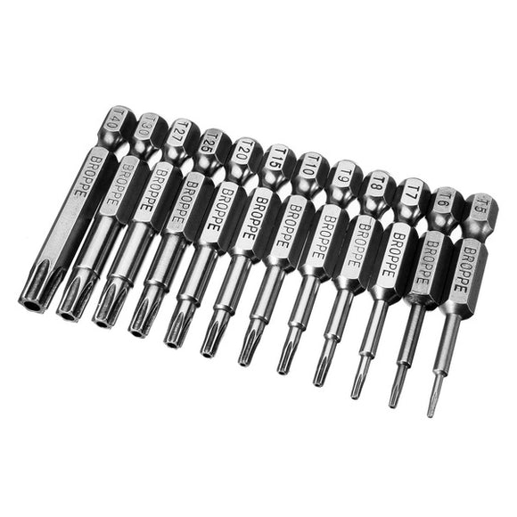 Broppe 12pcs T5-T40 50mm Magnetic Torx Screwdriver Bits 1/4 Inch Hex Shank Screwdriver Bit Set