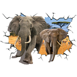 Creative 3D African Animal Elephants PVC Broken Wall Sticker DIY Removable Decor Waterproof Stickers