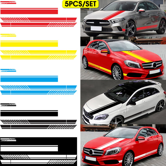 5Pcs Car Body Racing Side Door Long Sticker Hood Mirror Decal Vinyl Stickers