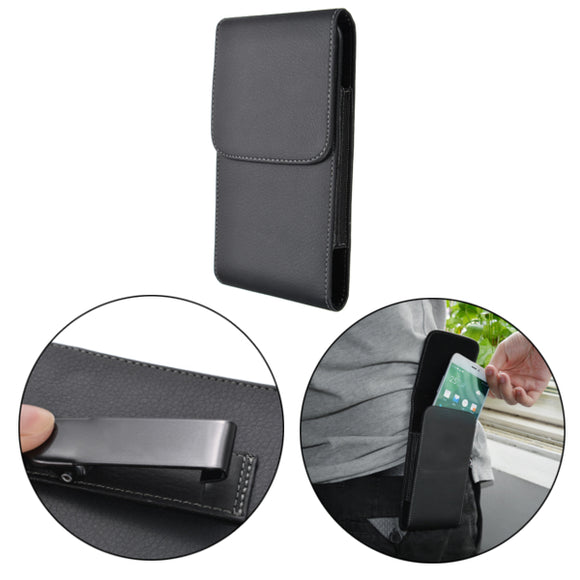 Black Universal PU Leather Magnetic Wallet Waist Bag With Clip For Phone From 5.7 to 6.3 Inch