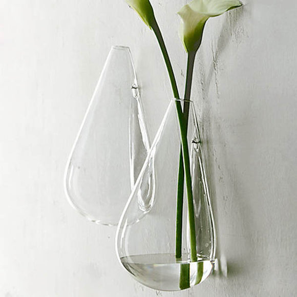 Wall-mounted Water Drop Shape Glass Vase Garden Hydroponice Plants Flower Pot