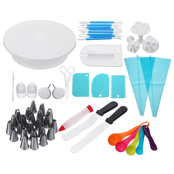 54Pcs DIY Cake Pan Baking Set Turntable Baking Icing Piping Nozzle Supplies Fondant