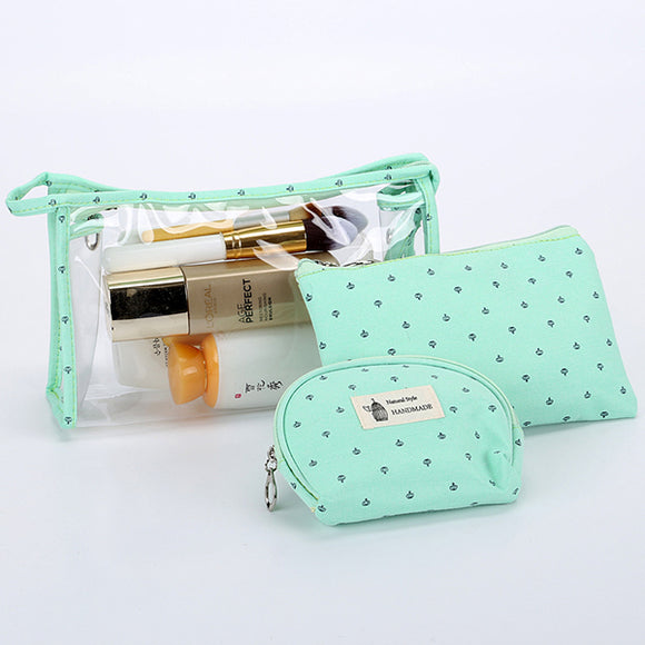 Women PVC Cosmetic Bag Three-Piece Package Crown Map Travel Wash Bag Solid Storage Bag