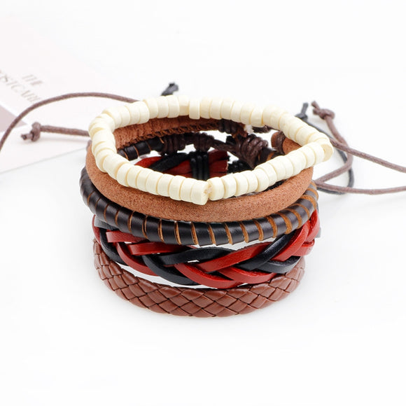 Retro Adjustable Leather Bracelet Wax Rope Multilayer Bead Chain for Men Women