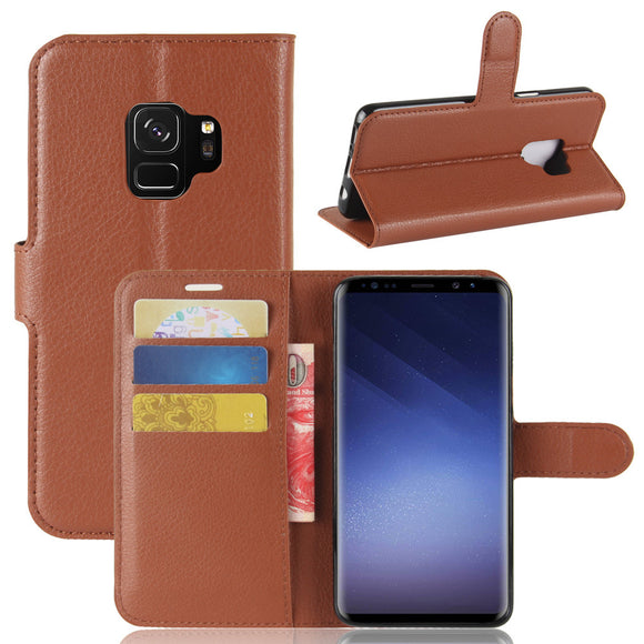 Litchi PU Leather Flip Card Slots Bracket Wallet Case for Samsung Galaxy S9