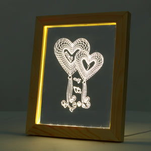 KCASA FL-724 3D Photo Frame Illuminative LED Night Light Wooden Heart Desktop Decorative USB Lamp