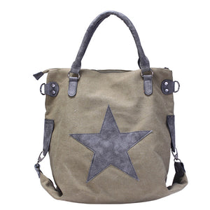 Women Star Canvas Tote Handbags Retro Shoulder Bags Capacity Shopping Crossbody Bags