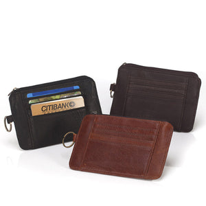 Men Genuine Leather Coin Purse Credit Card Holder Ultra Thin Zipper Coin Bag