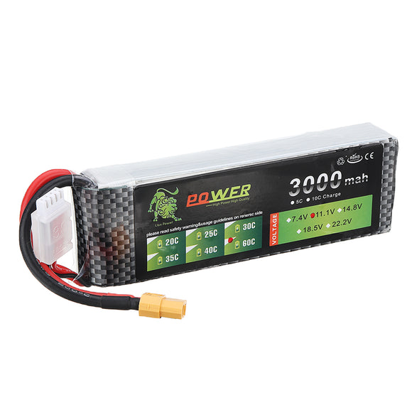 LION Power 11.1V 3000mAh 60C 3S Lipo Battery XT60 Plug for RC FPV Drone