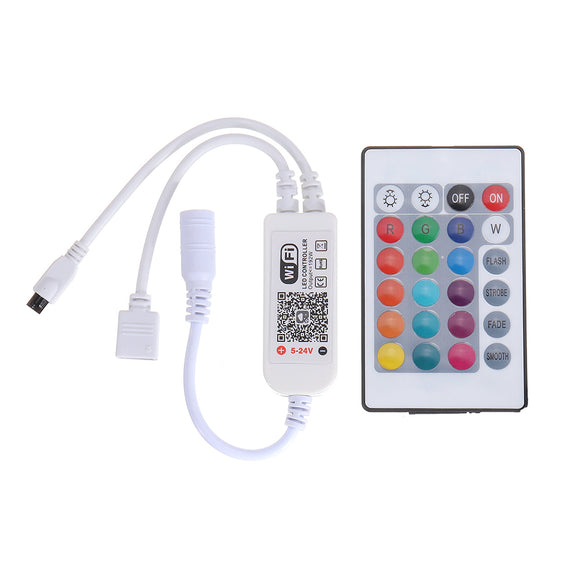 Smart WiFi Voice Control RGB Dimmer Controller + 24Key IR Remote for LED Strip Light Work With Alexa DC5-24V