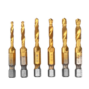 6pcs 1/4 Inch M3-M10 Composite Tap HSS Combination Drill Tap Bit Set Hex Shank Deburr Countersink Bits