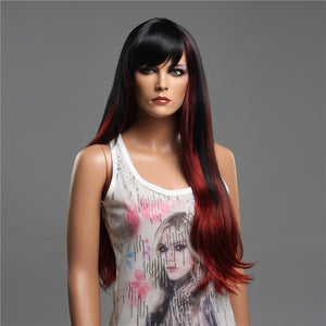 NAWOMI Black Red Highlights 100% Kanekalon Synthetic Hair Wig Long Soft Natural Straight Capless