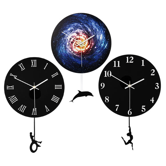 28cm Modern Acrylic Round Swing Tail Wall Clock Home Living Room Watch Decor