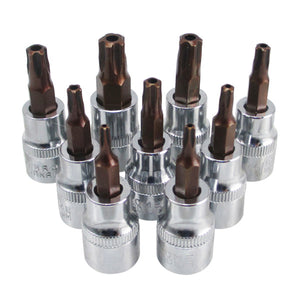 9Pcs 3/8 Inch Drive Sockets Set T10-T50 Five Angle Torx Screwdriver Bits Socket