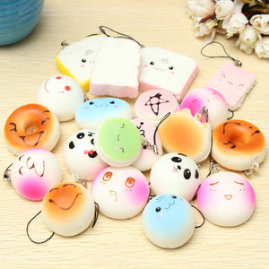 20Pcs Soft Squishy Bread Random Jumbo Medium Mini Panda Cake Bun Phone Strap