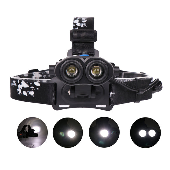 XANES 2203 2*T6 LED 5 Modes Headlamp 2*18650 Battery USB Interface Press Switch Head Light