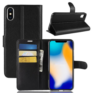 PU Leather Wallet Kickstand Flip Protective Case For iPhone XS Max