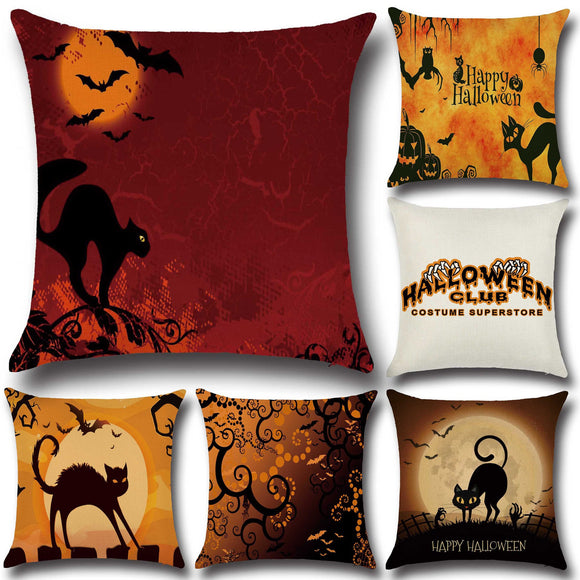 Halloween Thriller Cats Pattern Pillowcase Cotton Linen Throw Pillow Cushion Cover Seat Home