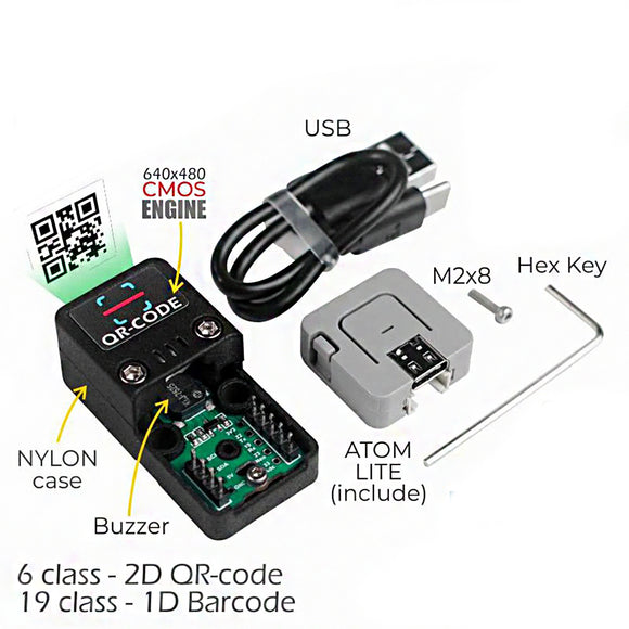 M5Stack ATOM 2D/1D Barcode Scanner Kit Handheld WiFi Bluetooth QR-Codes Bar Codes Reader Support UIFlow Python