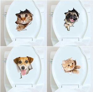 Honana BD-548 3D Broken Wall Kitten Doggie Wall Sticker Toliet Sticker Bathroom Decoration Decal