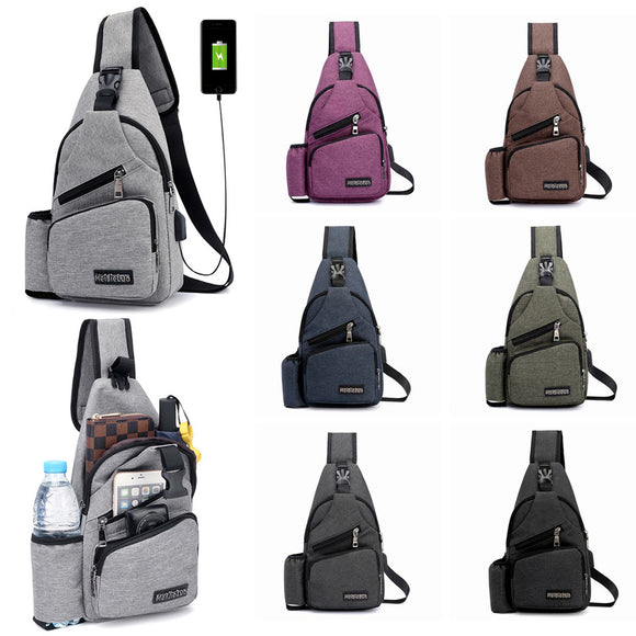 Men Oxford Large Capacity Casual Outdoor Travel USB Charging Port Sling Bag Chest Bag Crossbody Bag