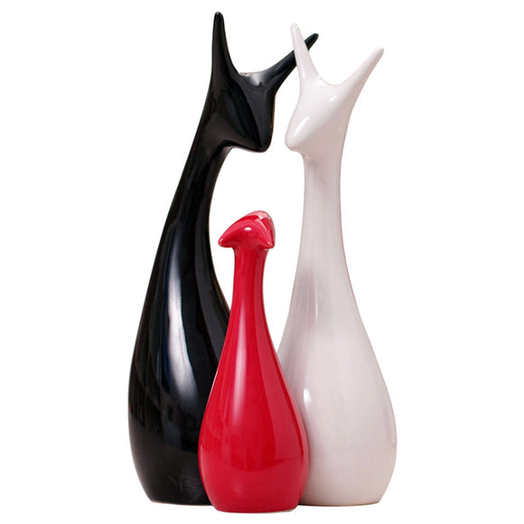 3Pcs/Set Deer Family Ceramic Figurine Porcelain Decorations Black /White /Red