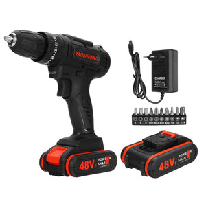 48V 3/8'' Cordless Rechargeable Electric Impact Hammer Driver Drill +2 Battery