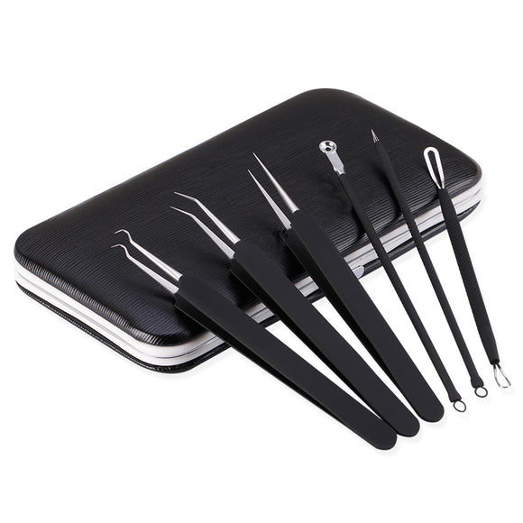 6pcs Blackhead Removal Tweezers Kit Blemish Pimple Acne Remover Extractor Tools with Mirror