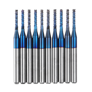 Drillpro 10pcs 1.6-2.0mm Blue NACO Coated PCB Bit Carbide Engraving Milling Cutter For CNC Tool Rotary Burrs