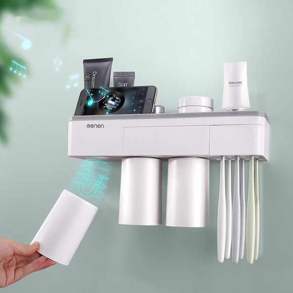 Automatic 1/2/3Cup Magnetic Toothbrush Holder Cups Wall Mount Stand Bathroom Tools No Punching