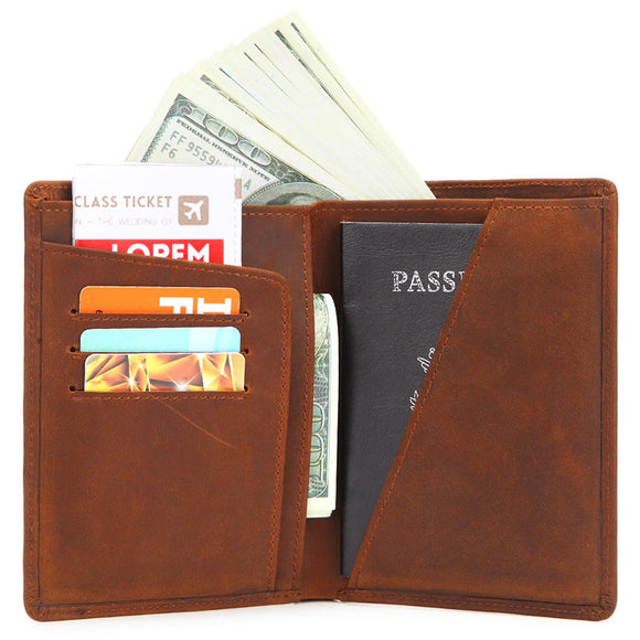 Vintage Genuine Leather Minimalist Passport Holder Wallet For Men