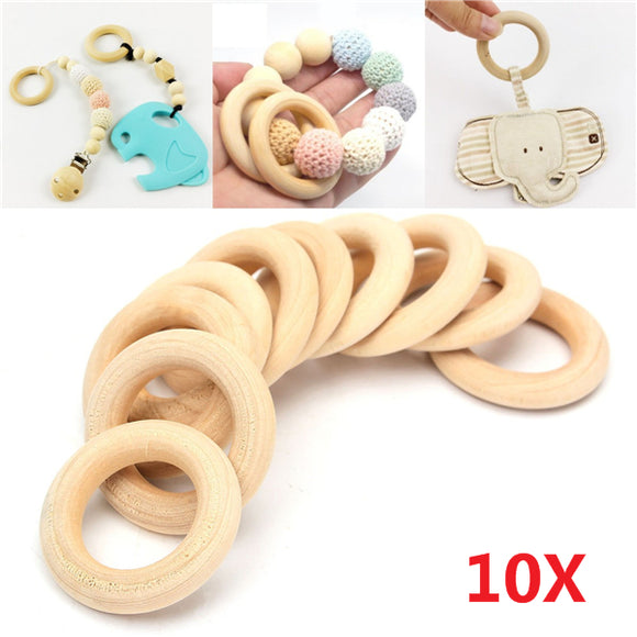 10Pcs Natural Wooden 34mm Round Rings DIY Craft Wood Hardware