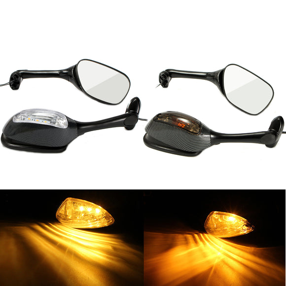 Pair LED Turn Signal Rear View Mirrors For Suzuki GSXR600 GSX-R 750 06-12 GSXR 1000