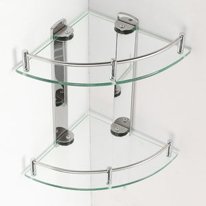 2 Layers Glass Bathroom Corner Shelf Wall Mounted Storage Large Capacity Organizer Storage Baskets