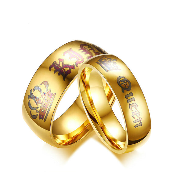 Trendy Golden Color Rings Crown Couple Rings Stainless Steel Lovers Ring for Men Women