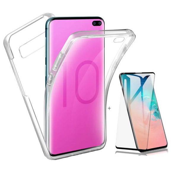 Full Body Clear Touch Screen Protective Case+3D Tempered Glass Screen Protector For Samsung Galaxy S10 Plus