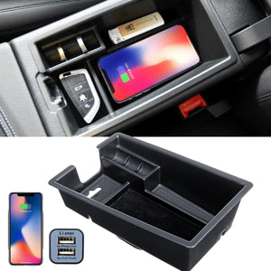 DC 12V QI Car Center Console Wireless Charging Storage Box Armrest Organizer for BMW F20/F21 Saden 12-18