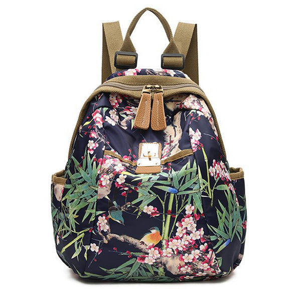 Women National Style Flower Pattern Nylon Shoulder Bags Backpack Travel Bag