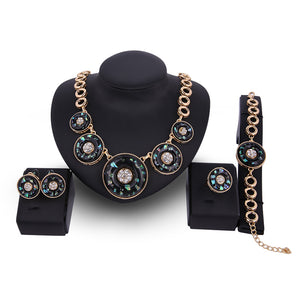 Statement Circle Gold Plated Resin Necklace Earrings Bracelet Ring Jewelry Set