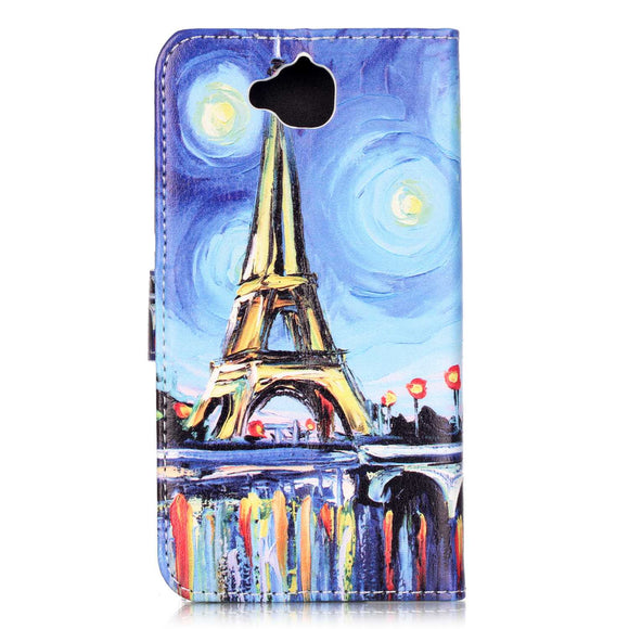 PU Phone Skin Leather Case Flip Colored Drawing Pattern Protective Back Cover For Huawei Y6 PRO