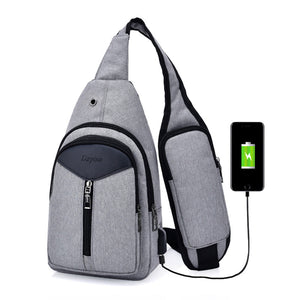 Men Leisure Sling Bag Fashion Chest Bag Crossbody Bag with USB Charging Port