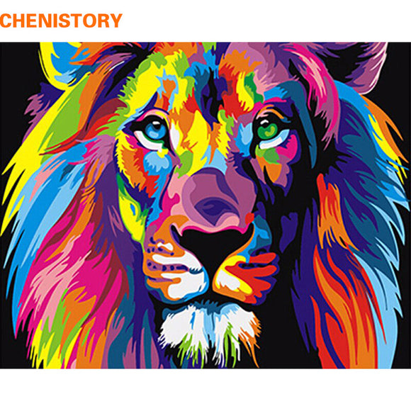 Frameless Colorful Lion Animals Abstract Painting Diy Digital Paintng By Numbers Modern Wall Art Pic