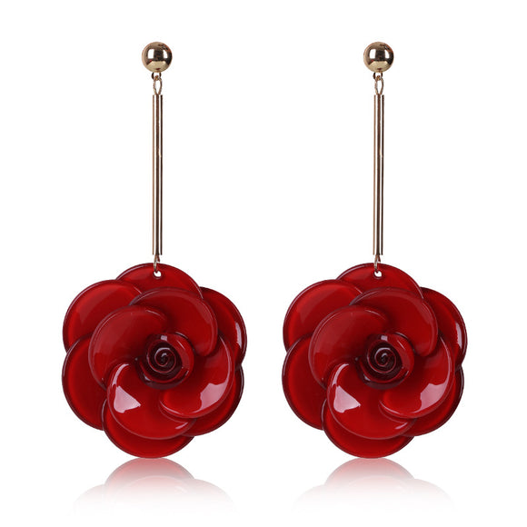 Fashion Acrylic Flower Long Earrings 4 Colors Sweet Jewelry Gift for Women