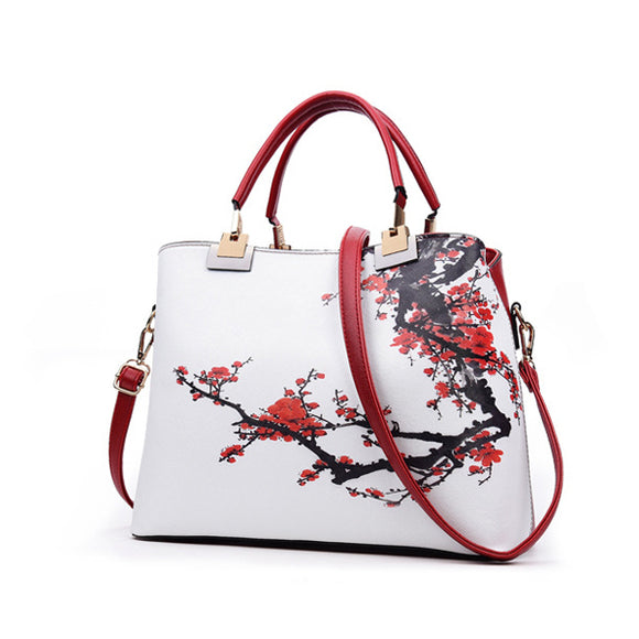 Women Floral PU Leather Capacity Tote Elegant Shoulder Bag Vintage Crossbody Bags