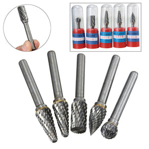 Drillpro RB29 5pcs 1/4 Inch Shank 10mm Tungsten Carbide Burr Rotary Cutter file Set Engraving Tool