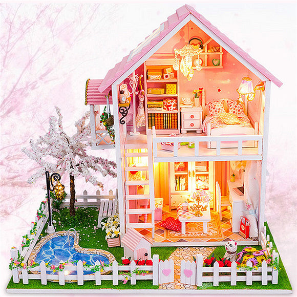 CuteRoom DIY Wooden Dollhouse Miniatures Cherry Tree Under Warm Christmas Birthday Gift